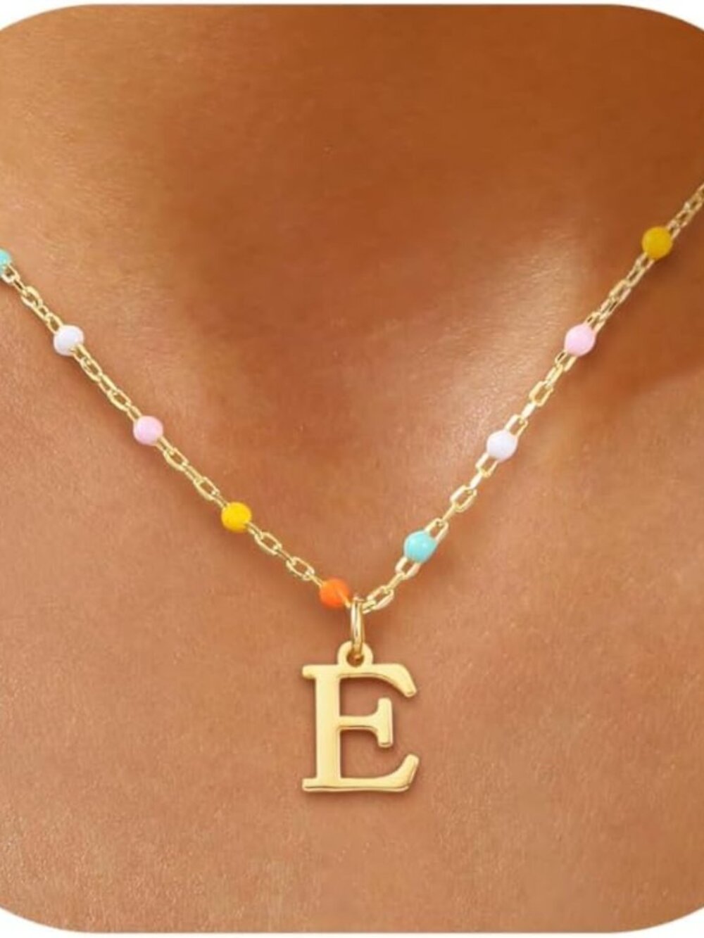 Easter Basket Stuffers Gifts Colorful Beaded Initial Necklace for Women Dainty 1